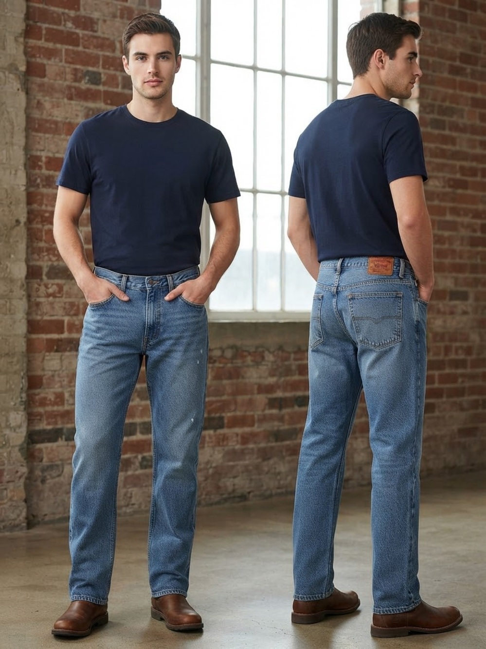 VINTAGE 90s Free World Rambo Men's Straight Jeans in Classic Blue Wash